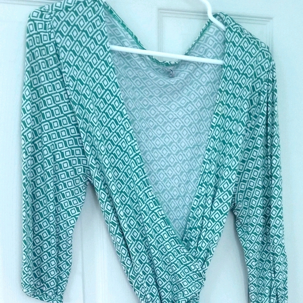 Green and white wrap dress size Large